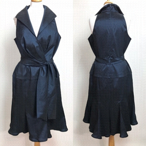 Tadashi Shoji Navy Taffeta Collard Sleeveless Cocktail Dress, size 4